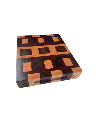 Compact Cubist End-Grain Chopping Board - Walnut, Maple, Purple Heart